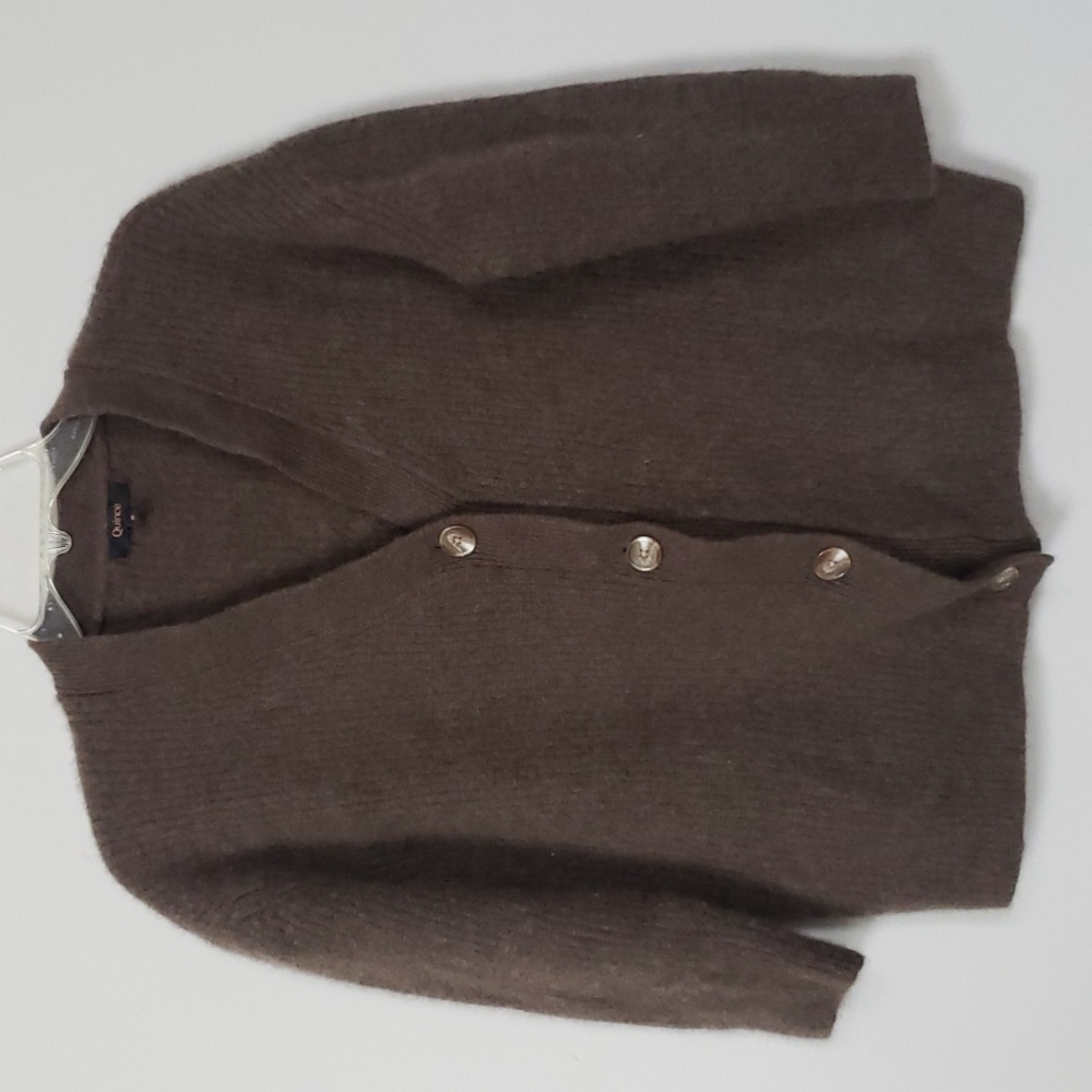 Quince Brown Mohair-Blend V-Neck Button Cardigan